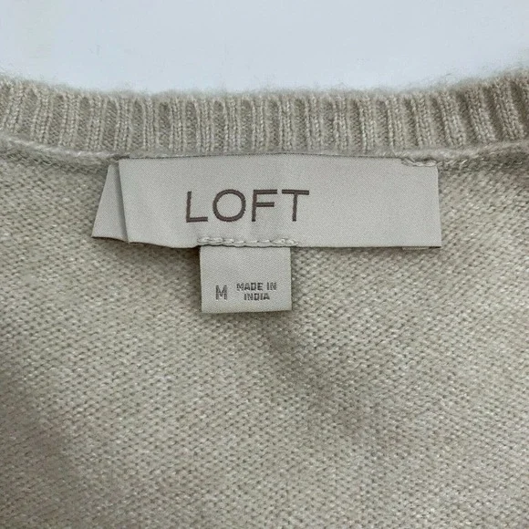 Loft Pullover Sweater Size Medium Tan Jeweled - Picture 7 of 8